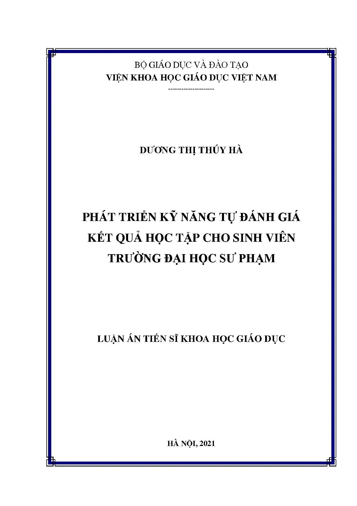 Luận án tiến sĩ phát triển kỹ năng tự đánh giá kết quả học t