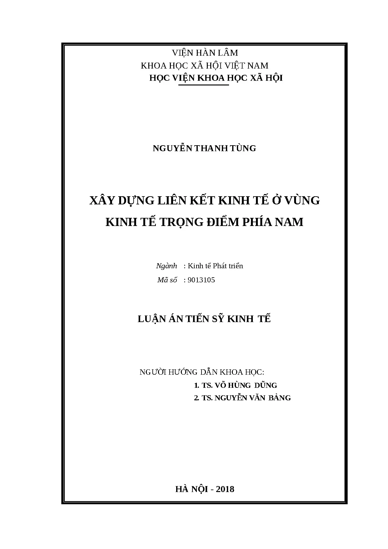 Luận án tiến sĩ xây dựng liên kết kinh tế ở vùng kinh tế trọ
