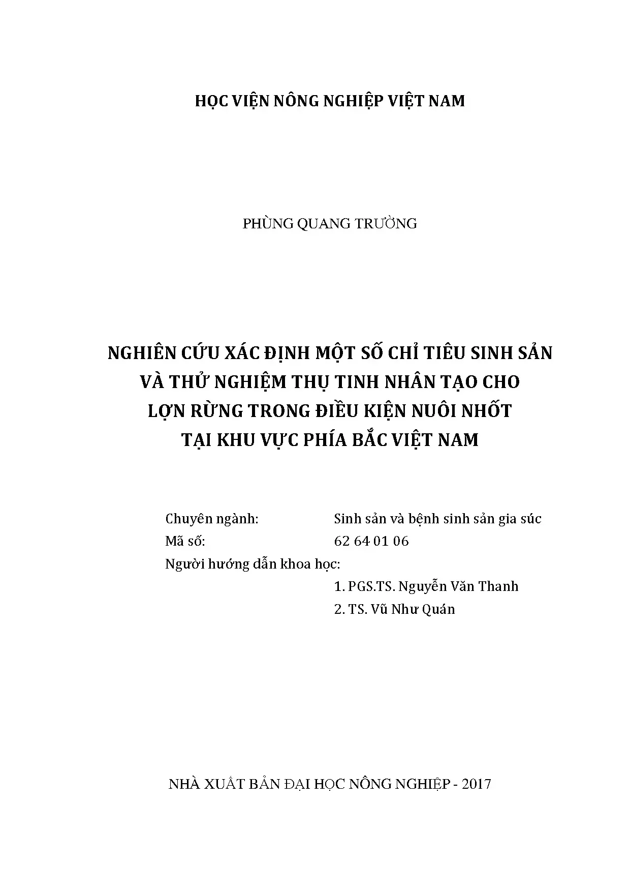 Nghiên cứu xác định một số chỉ tiêu sinh sản và thử nghiệm t