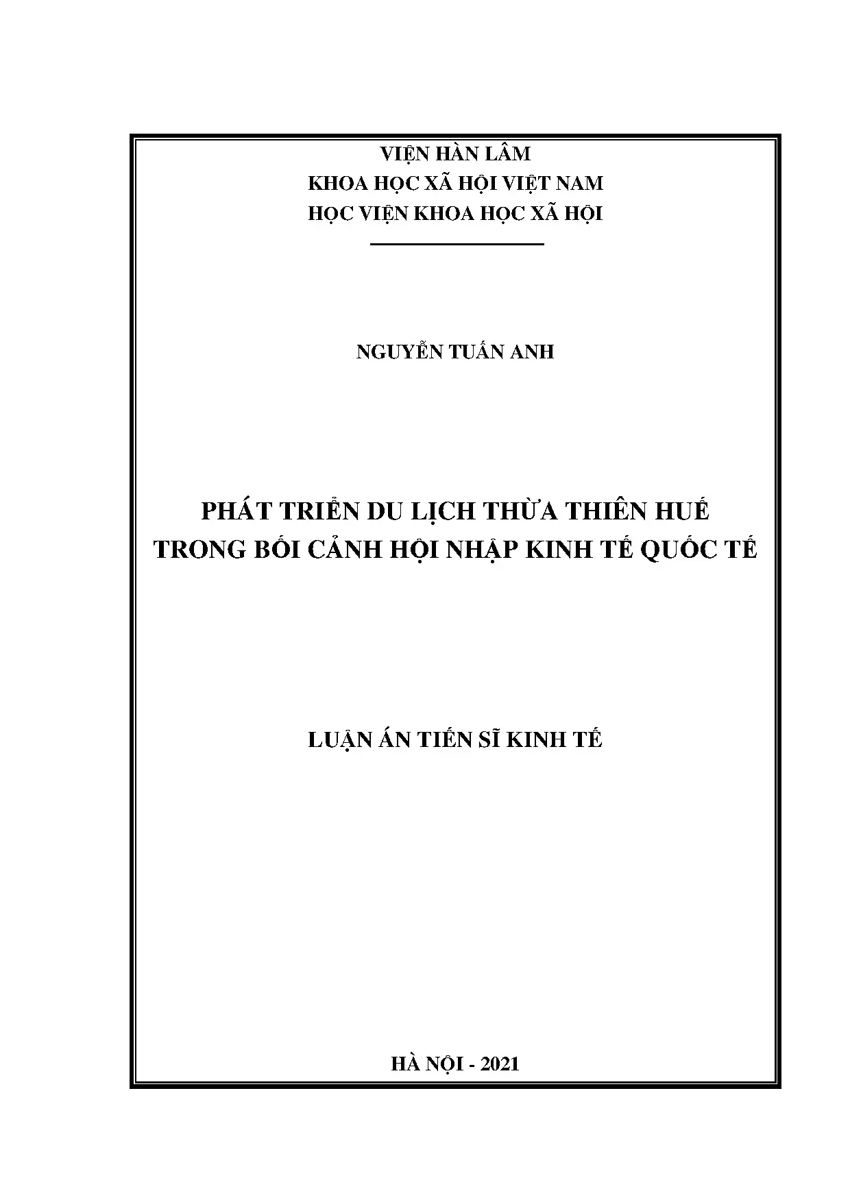 Luận án tiến sĩ phát triển du lịch thừa thiên huế trong bối