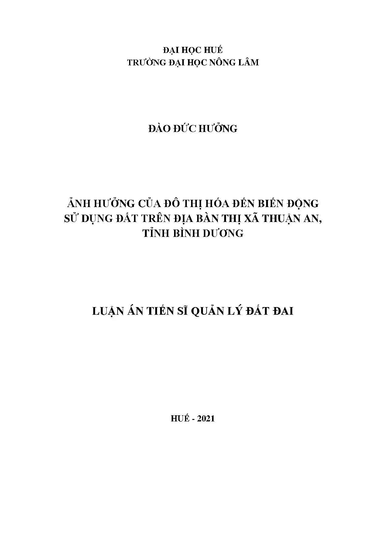Luận án tiến sĩ quản lý đất đai ảnh hưởng của đô thị hóa đến