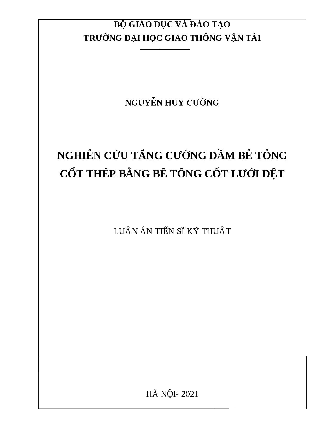 Luận án tiến sĩ nghiên cứu tăng cường dầm bê tông cốt thép b