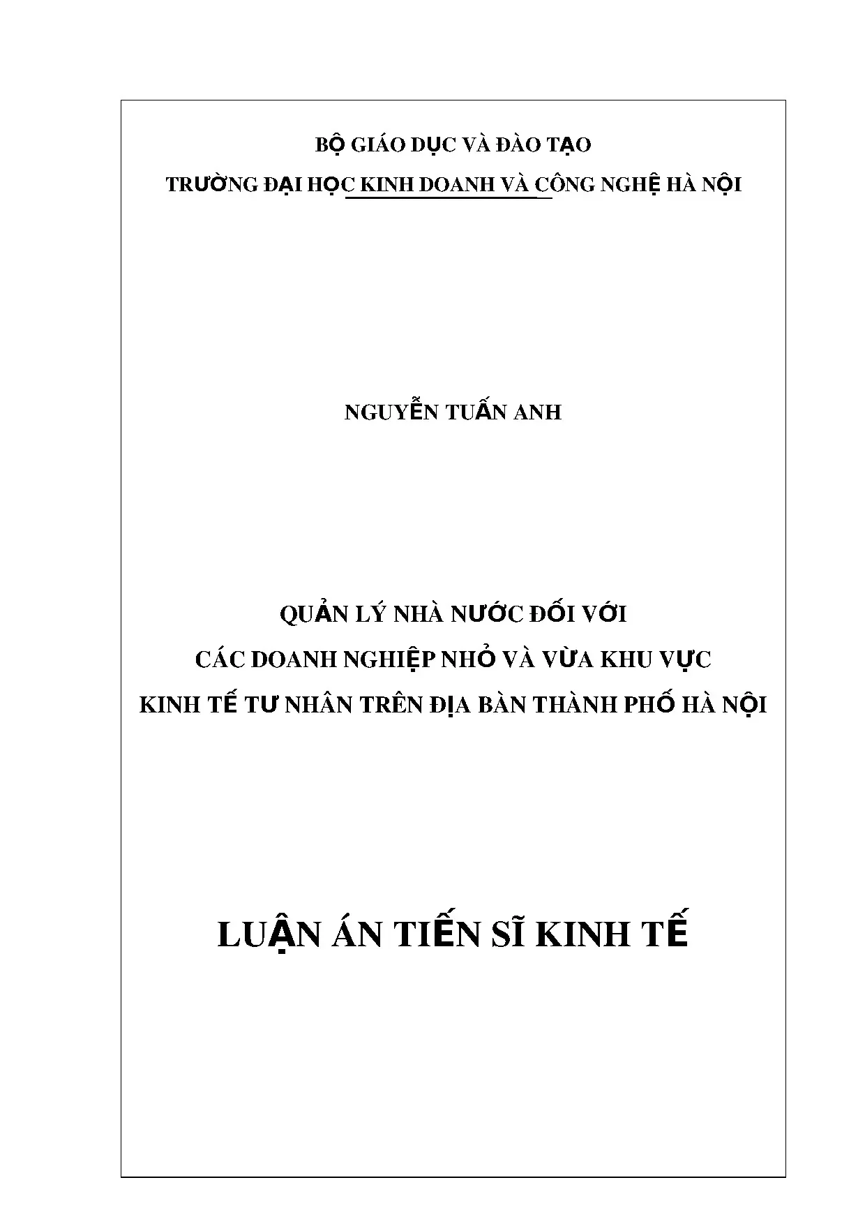 Luận án tiến sĩ kinh tế quản lý nhà nước đối với các doanh n
