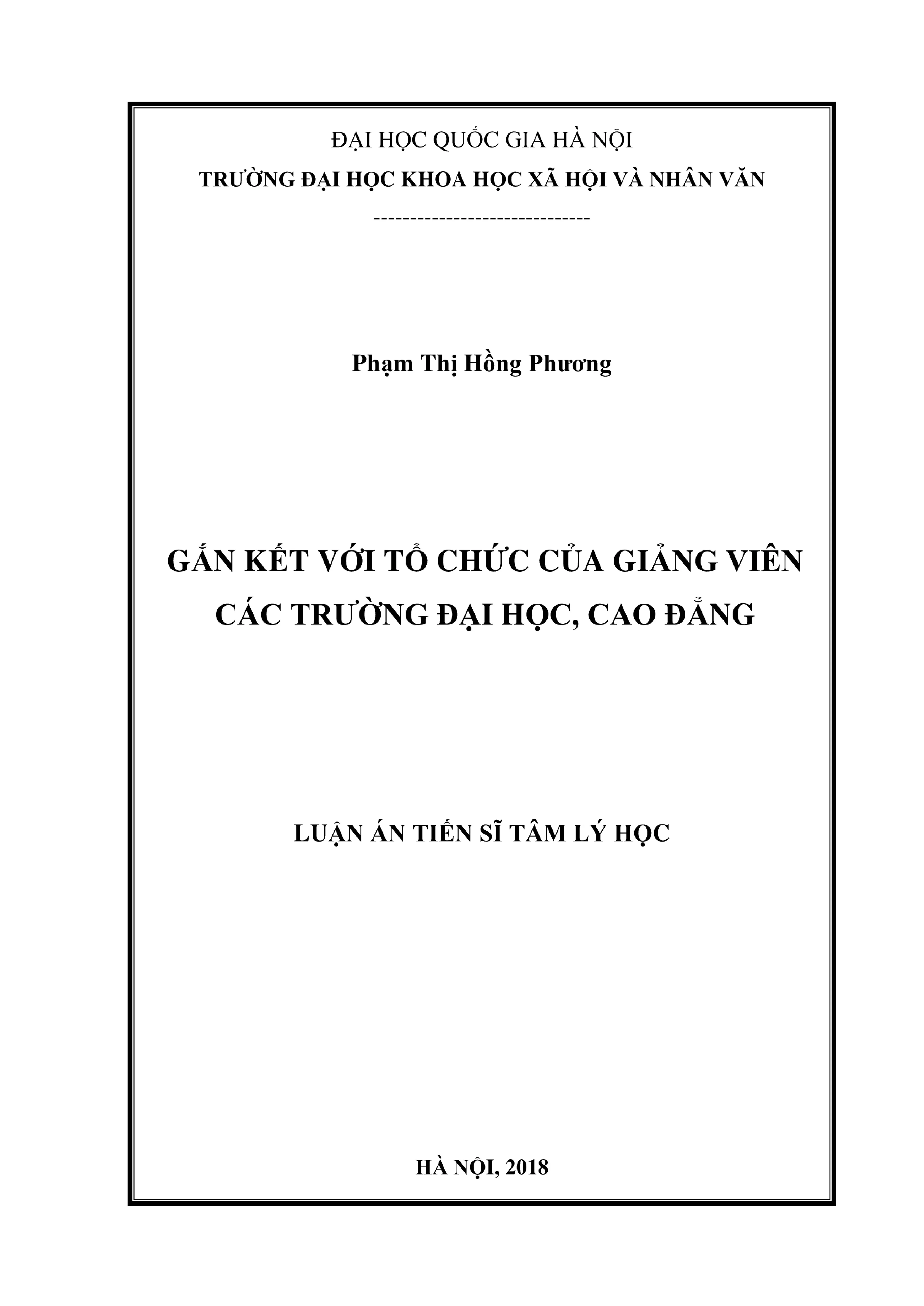 Luận án tiến sĩ tâm lý học gắn kết với tổ chức của giảng viê