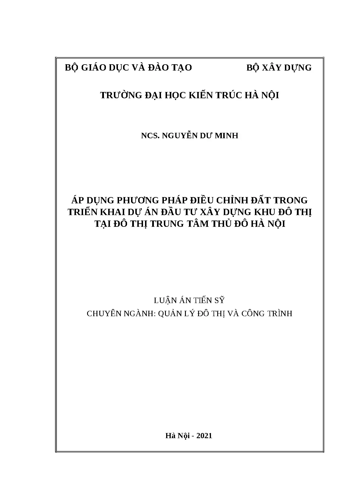 Luận án tiến sĩ áp dụng phương pháp điều chỉnh đất trong tri