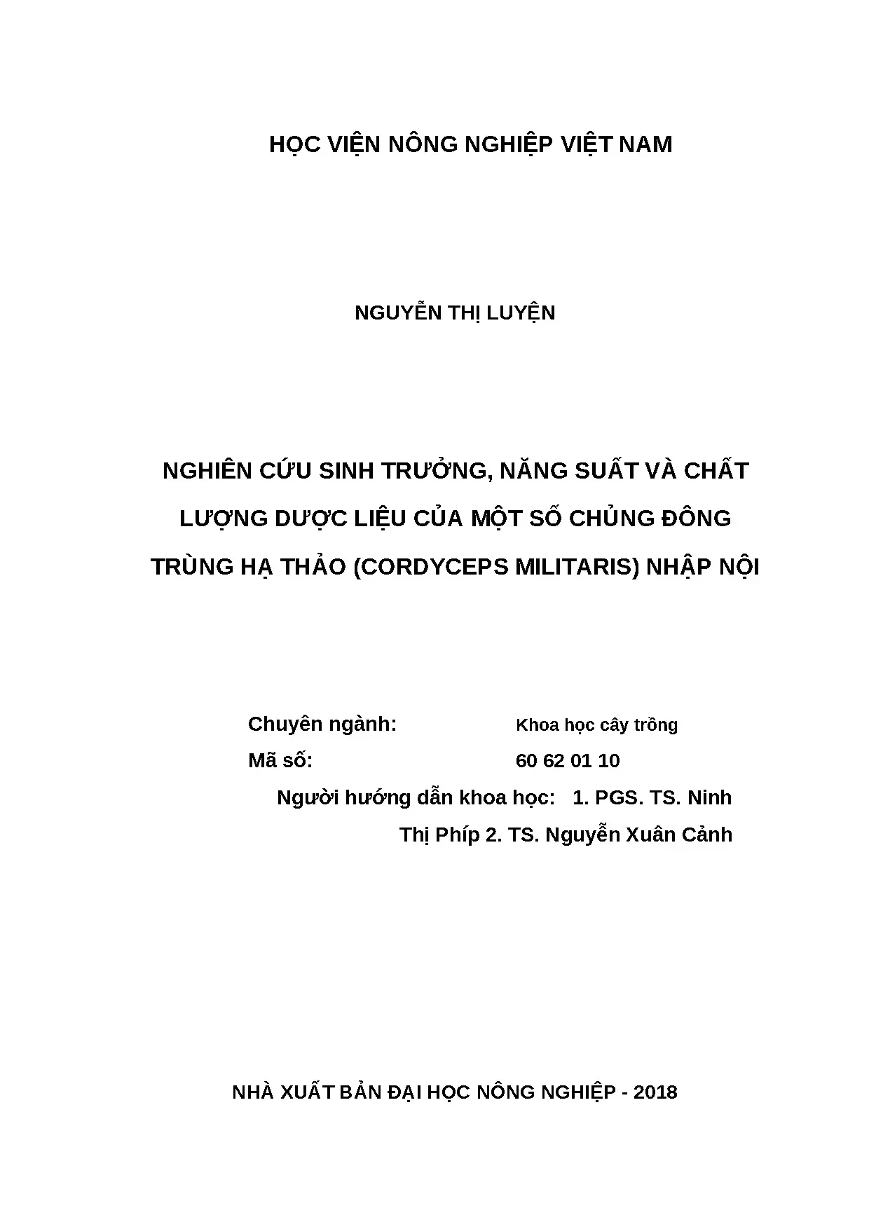 Nghiên cứu sinh trưởng năng suất và chất lượng dược liệu của