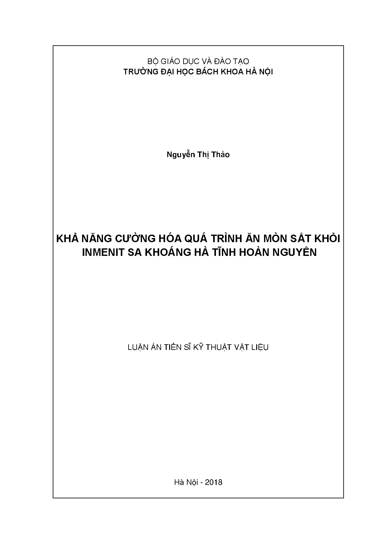 Khả năng cường hóa quá trình ăn mòn sắt khỏi inmenit sa khoá