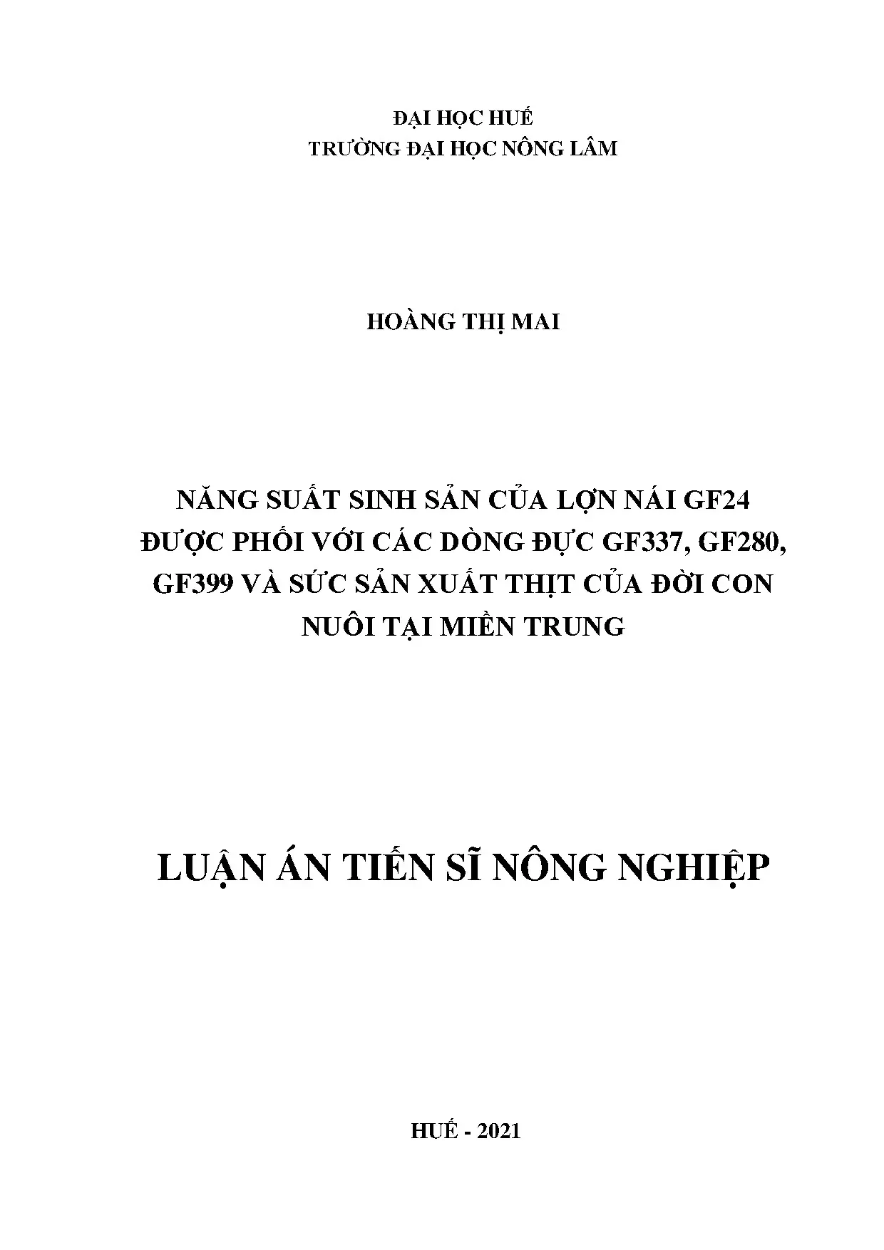 Luận án tiến sĩ nông nghiệp năng suất sinh sản của lợn nái g
