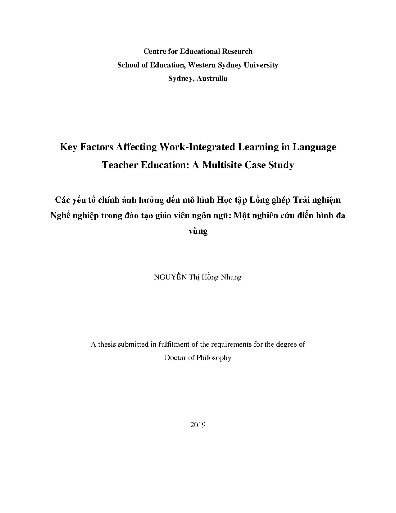 Key factors affecting work integrated learning in language t