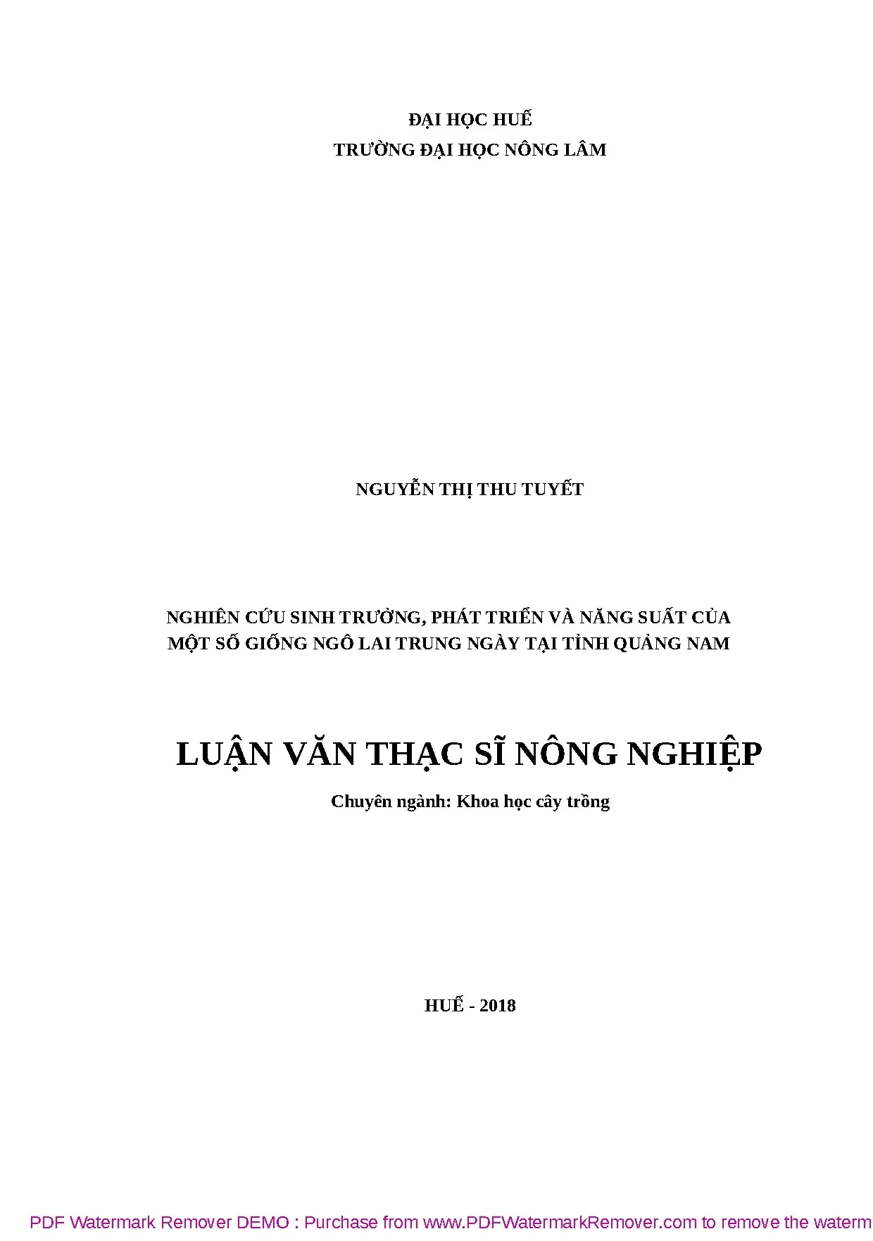 Năng suất ngô lai trung ngày tại Quảng Nam: Nghiên cứu Nguyễn Thị Thu Tuyết