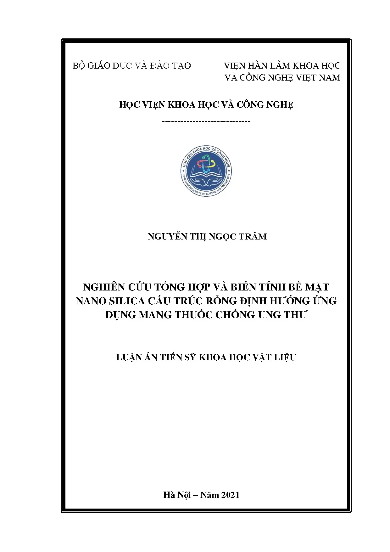 Luận án tiến sĩ nghiên cứu tổng hợp và biến tính bề mặt nano