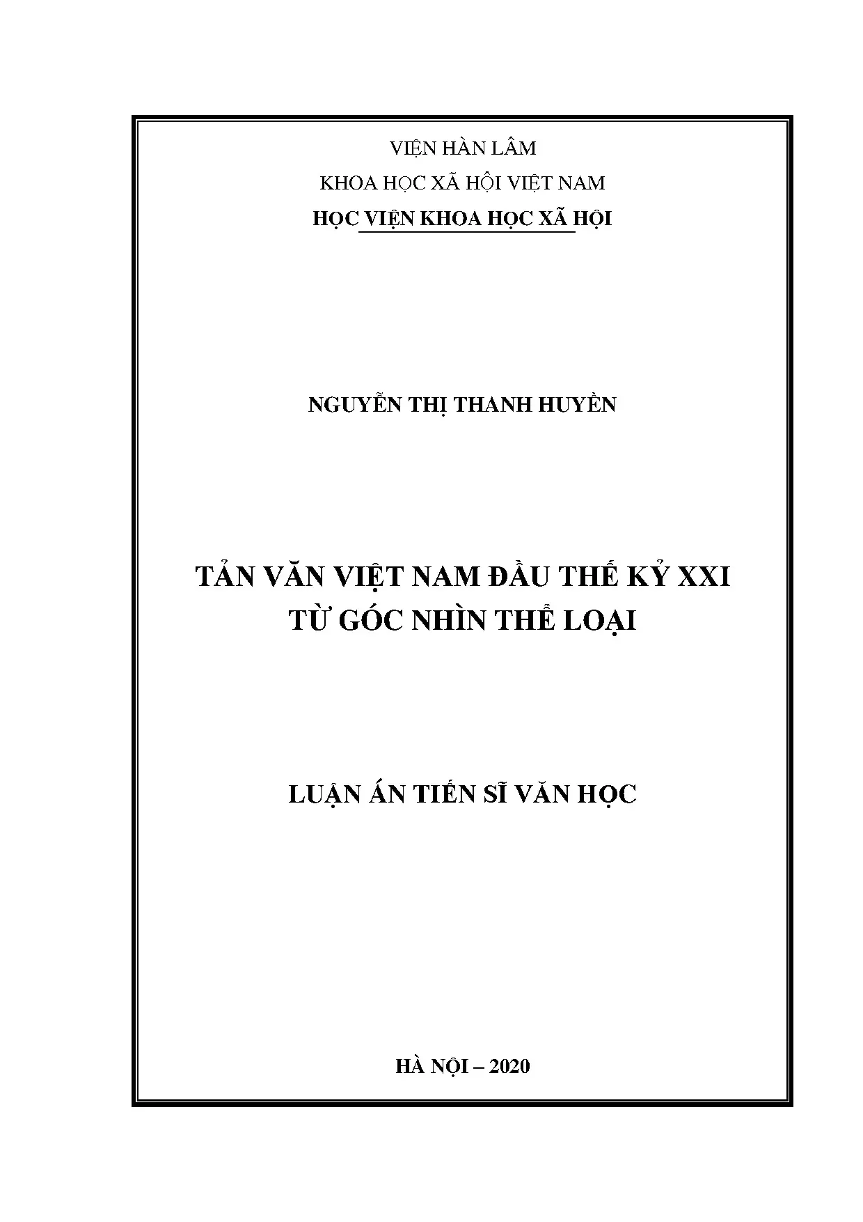 Luận án tiến sĩ văn học tản văn việt nam đầu thế kỷ xxi t