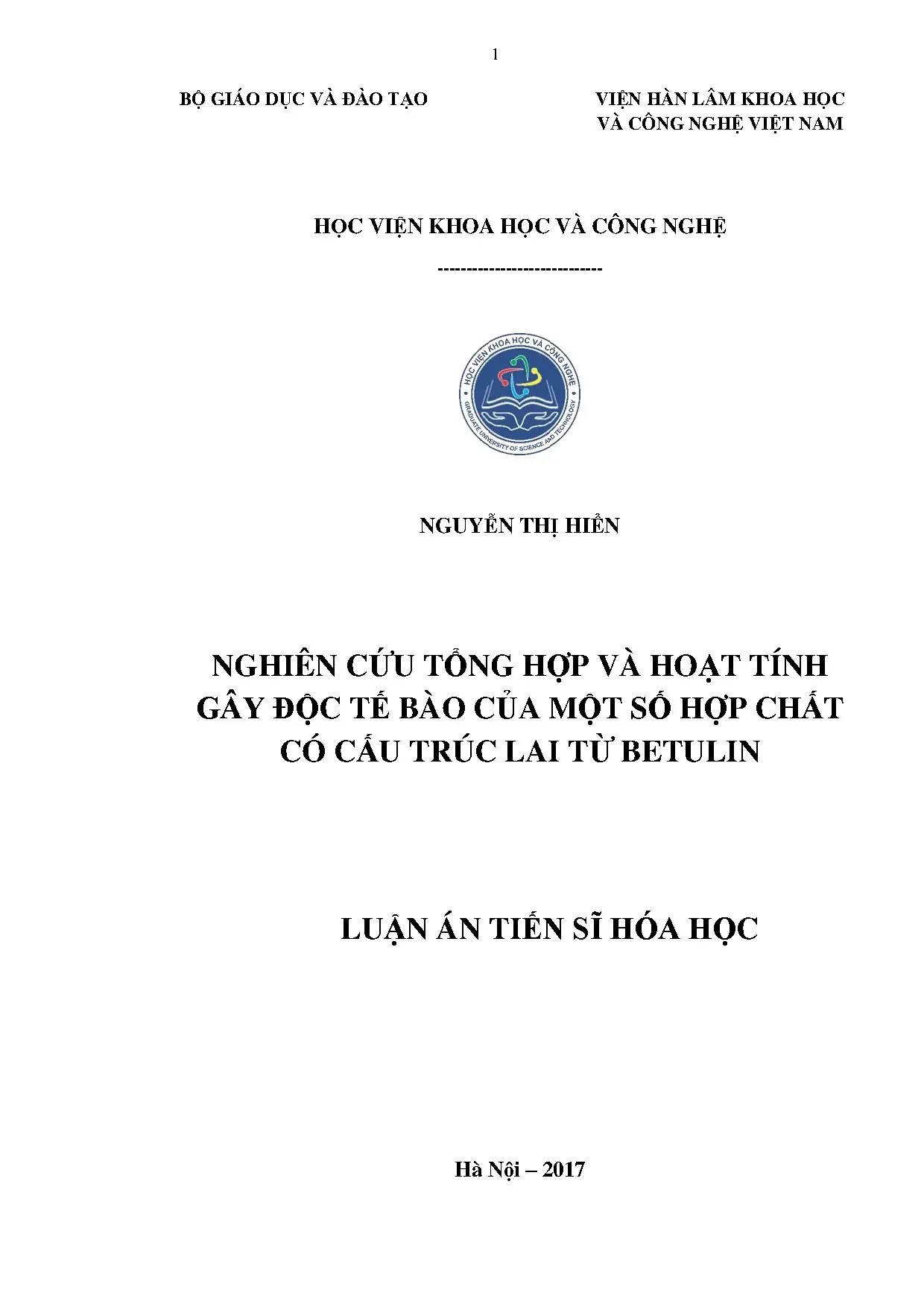 Luận án tiến sĩ nghiên cứu tổng hợp và hoạt tính gây độc tế