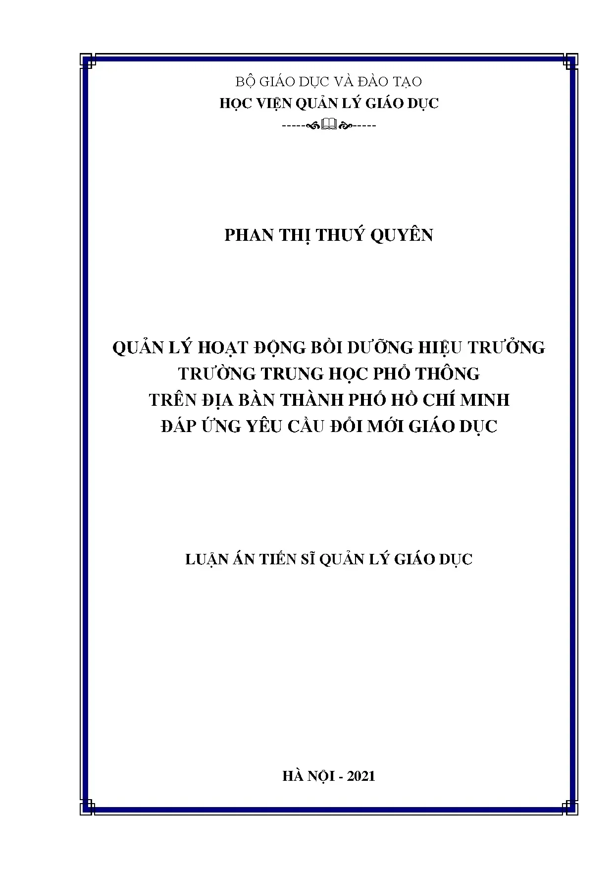 Quản lý bồi dưỡng hiệu trưởng THPT tại TP Hồ Chí Minh