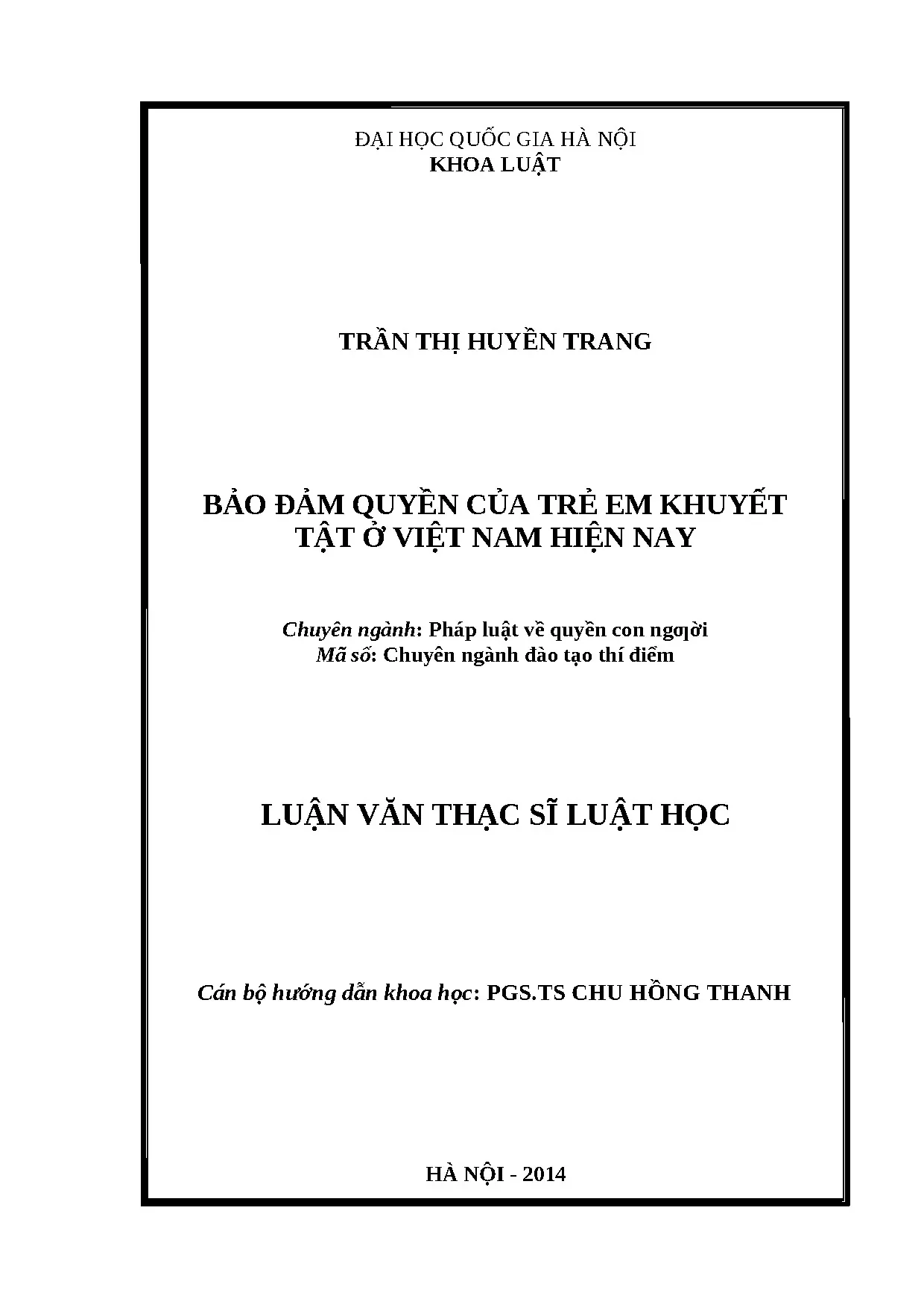 Bảo đảm quyền của trẻ em khuyết tật ở việt nam hiện nay luận
