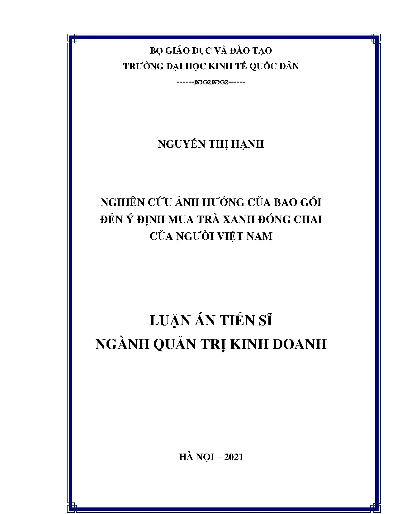Ảnh hưởng bao gói đến ý định mua trà xanh đóng chai Việt Nam