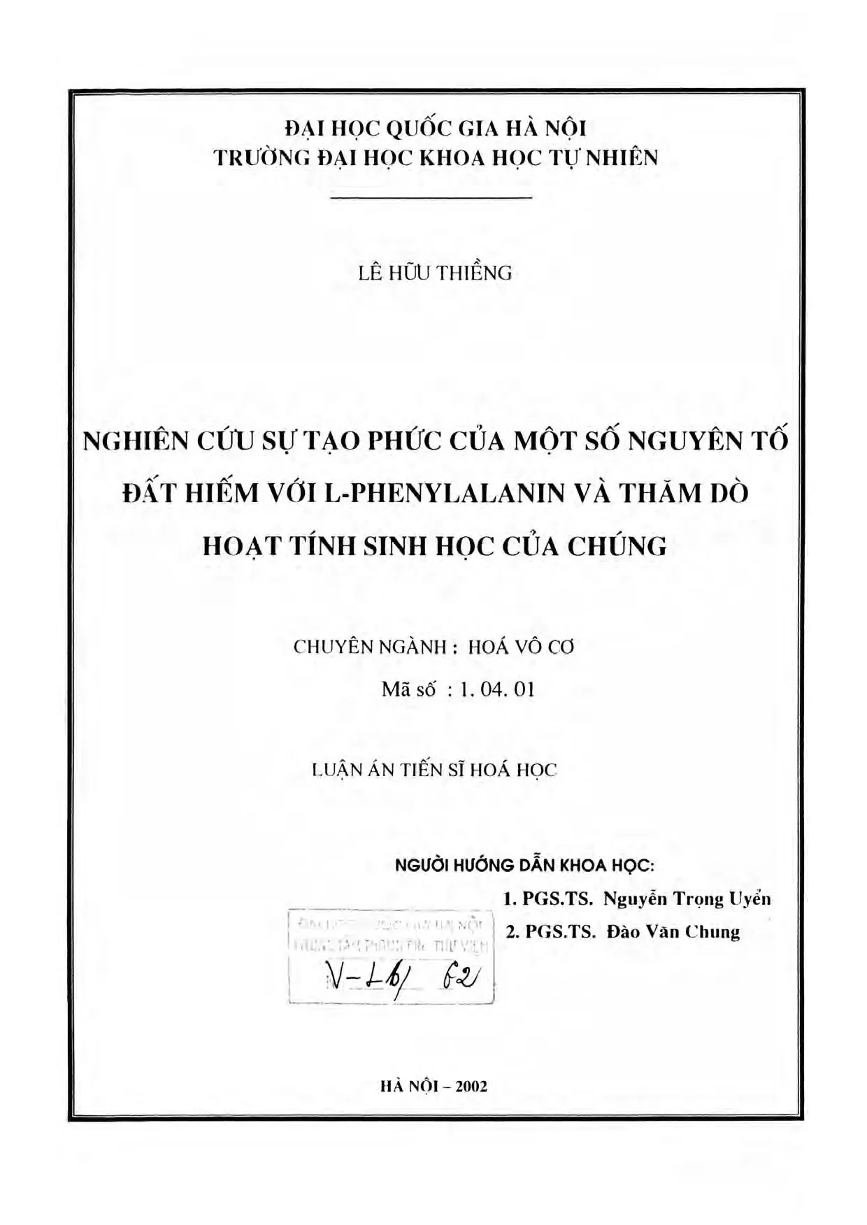 Nghiên cứu sự tạo phức của một số nguyên tố đất hiếm với l p