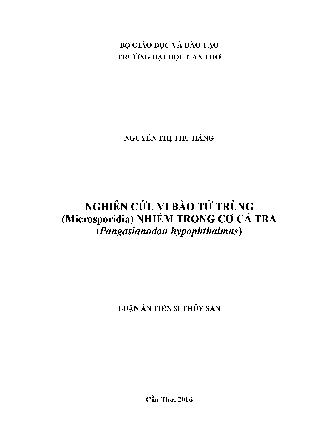 Vi bào tử trùng Microsporidia nhiễm cơ cá tra: Luận án TS