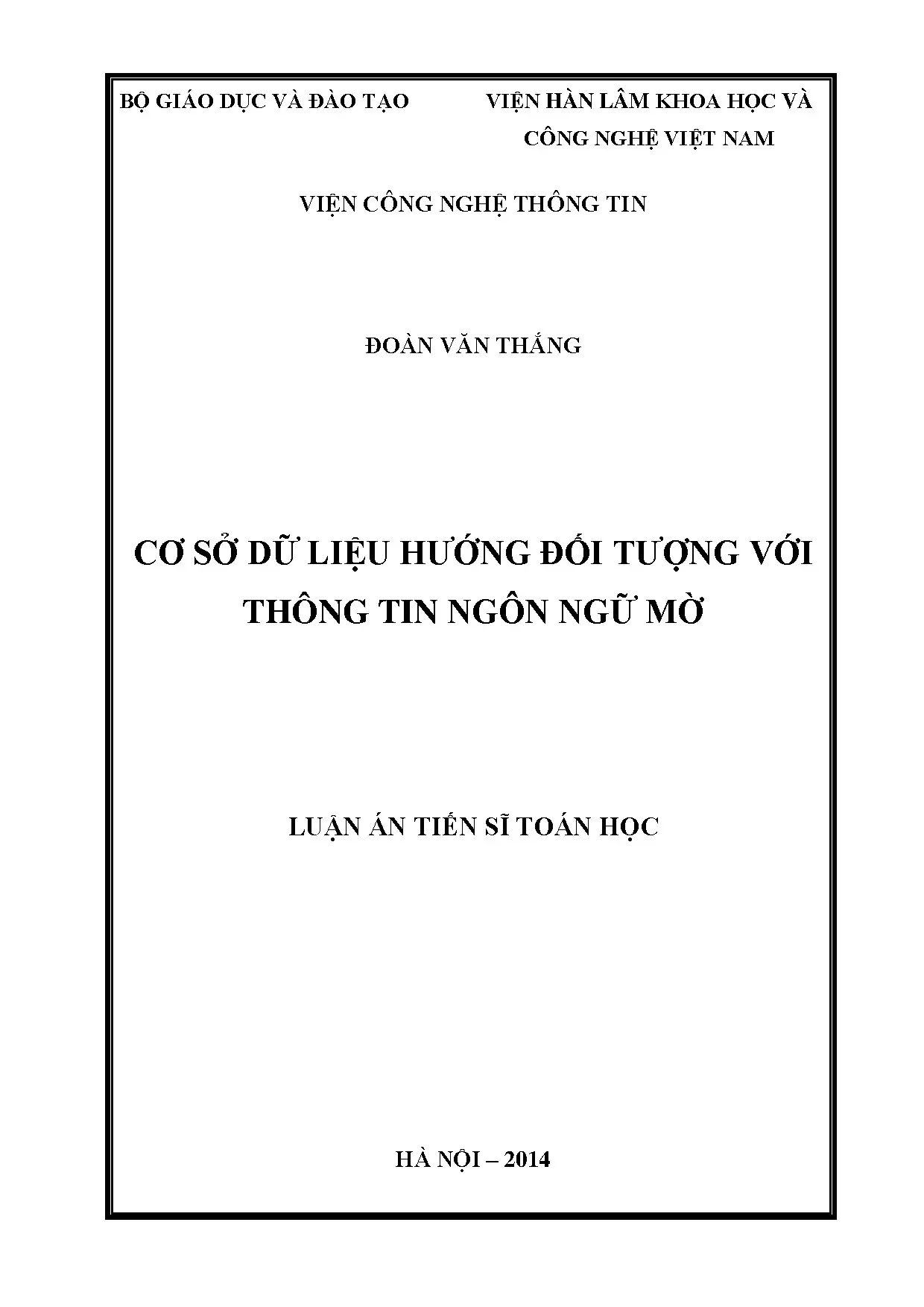 Cơ sở dữ liệu hướng đối tượng với thông tin ngôn ngữ mờ luận