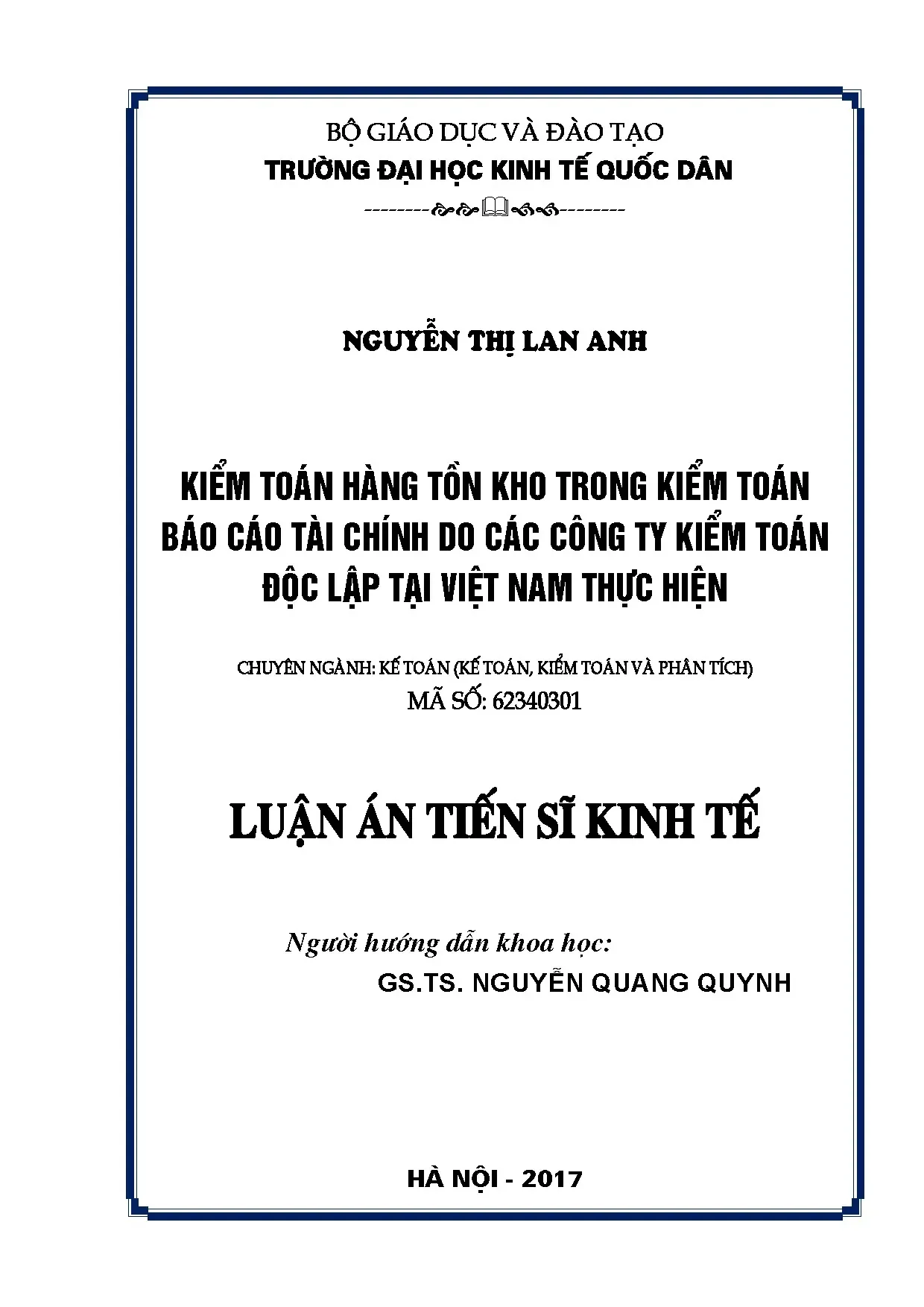 Kiểm toán hàng tồn kho tại Việt Nam: Luận án Tiến sĩ