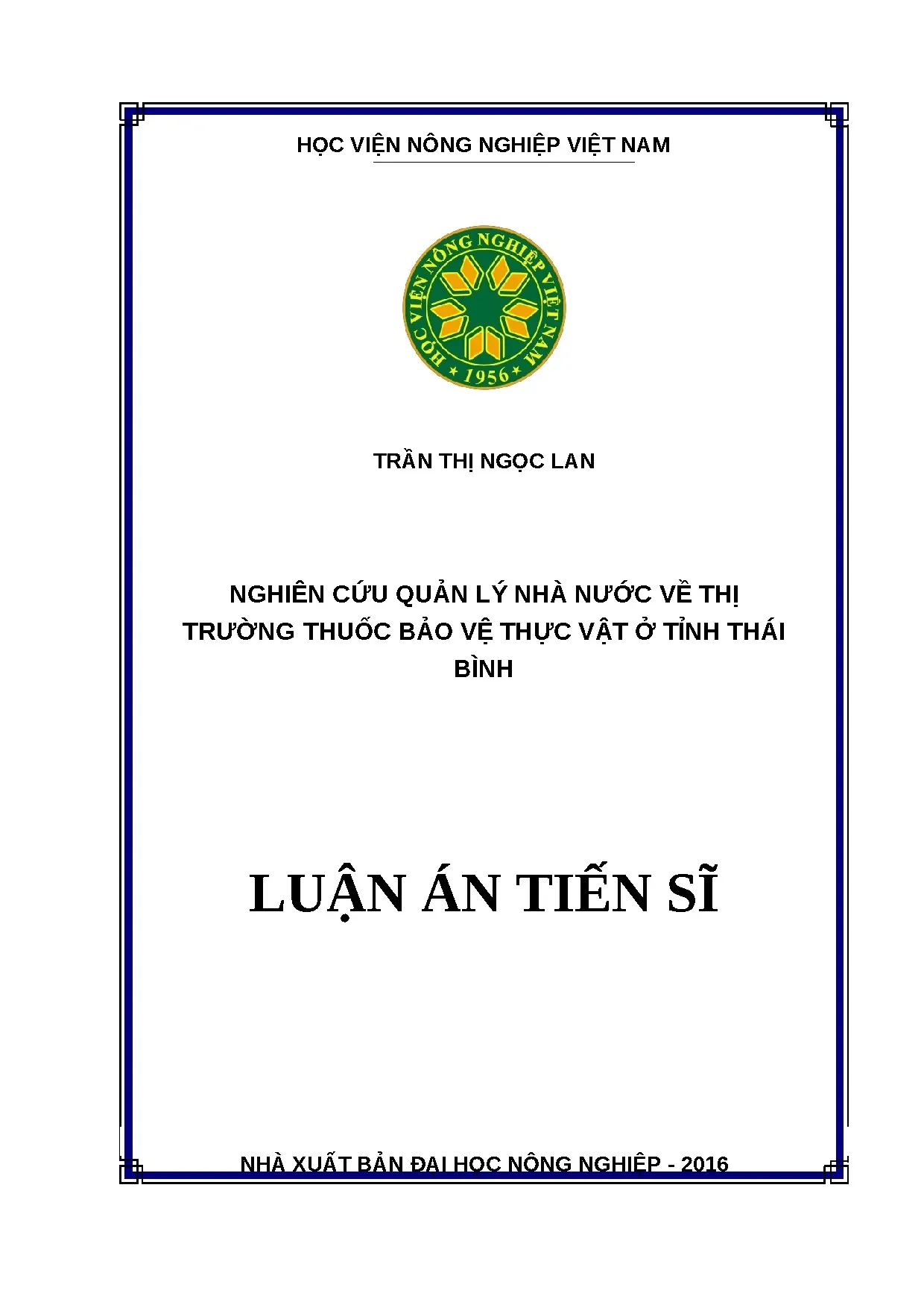 Quản lý nhà nước thị trường thuốc BVTV Thái Bình - Luận án