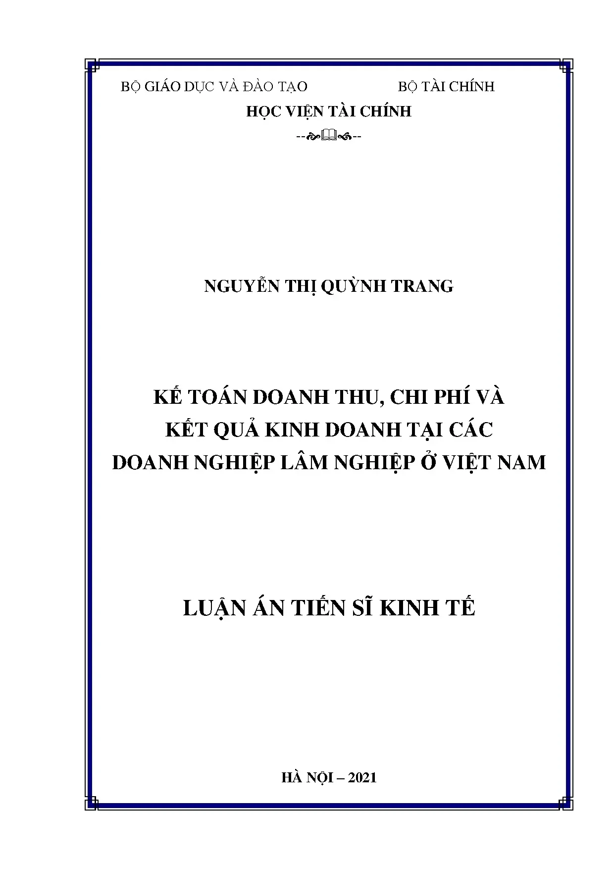 Luận án tiến sĩ kế toán doanh thu chi phí và kết quả kinh do