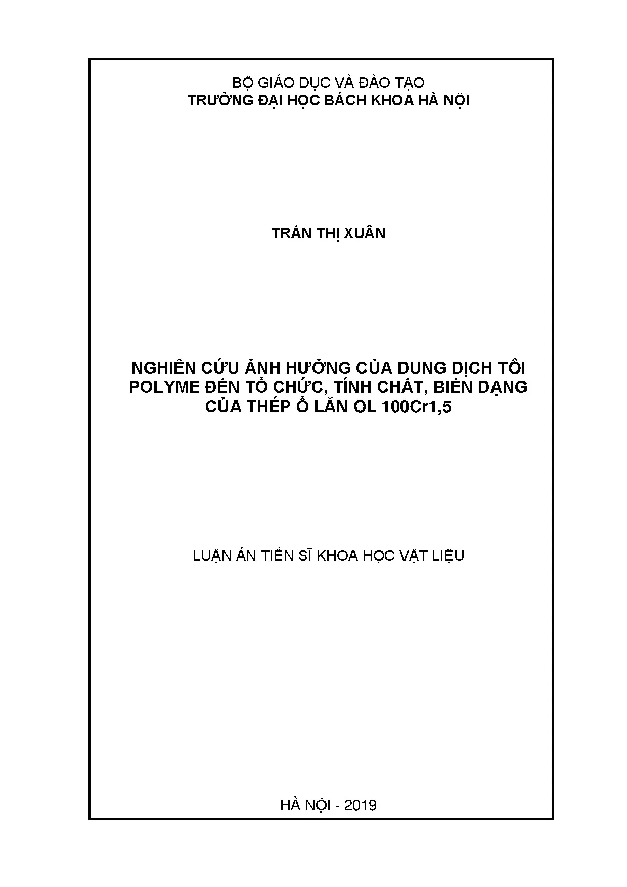 Luận án tiến sĩ nghiên cứu ảnh hưởng của dung dịch tôi polym