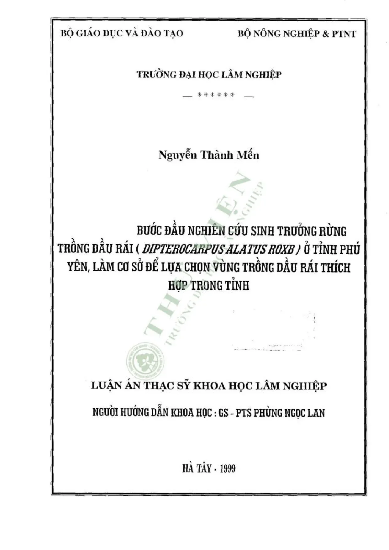 Bước đầu nghiên cứu sinh trưởng rừng trồng dầu rái dipteroca