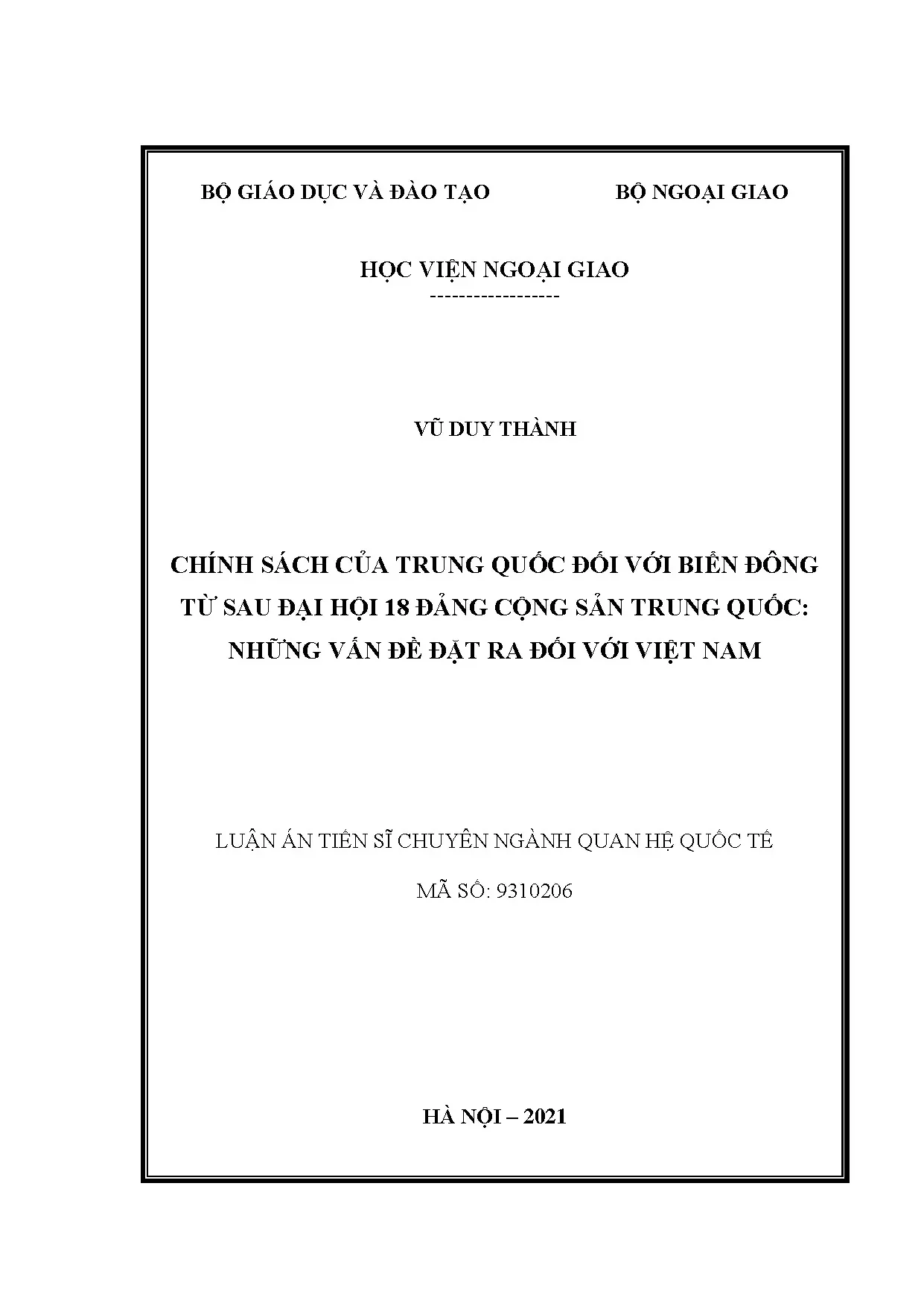 Chính sách Trung Quốc Biển Đông: Vấn đề Việt Nam