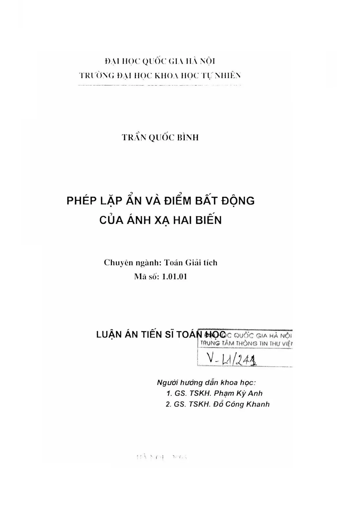 Phép lặp ẩn và điểm bất động của ánh xạ hai biến luận án ts