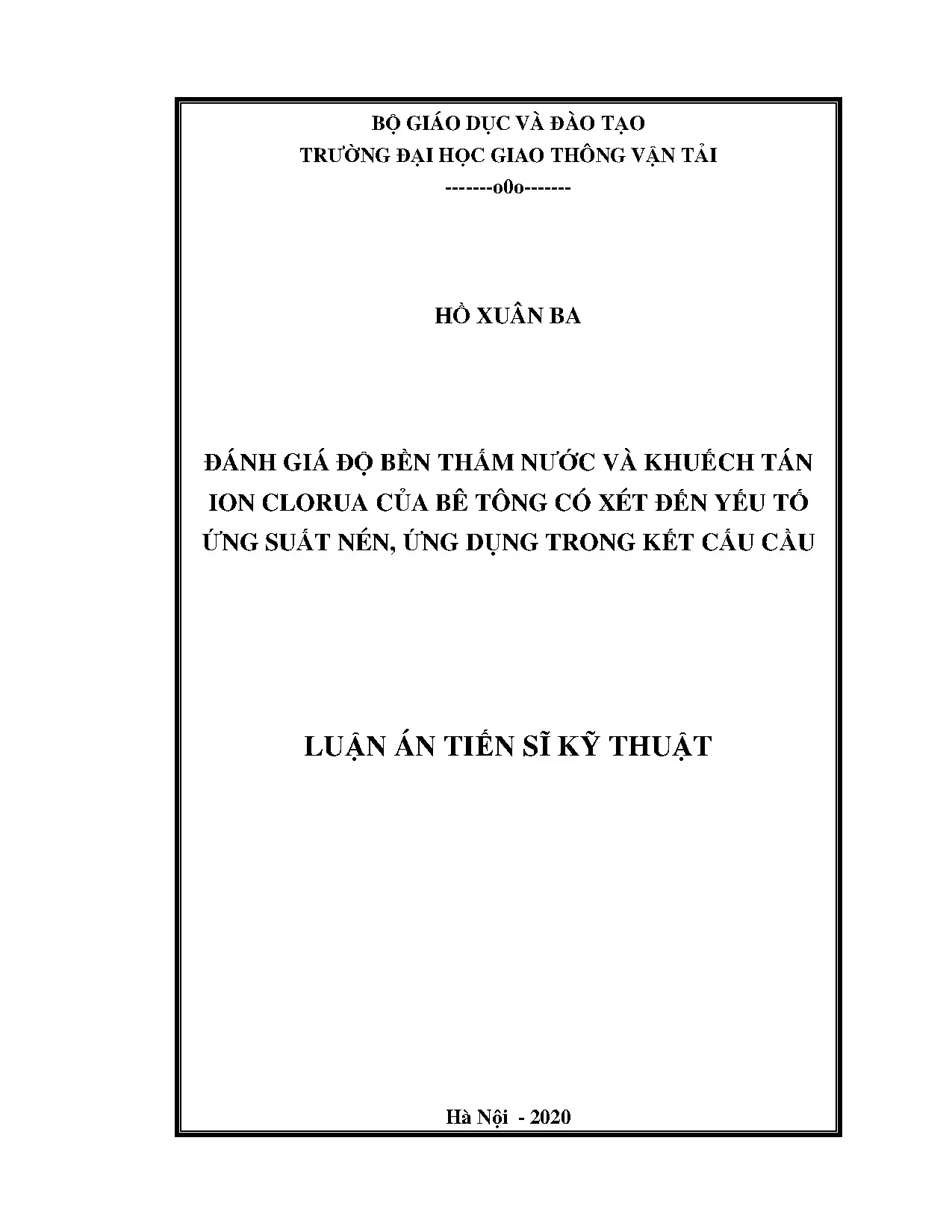 Đánh giá thấm nước và khuếch tán ion clorua của bê tông chịu ứng suất nén