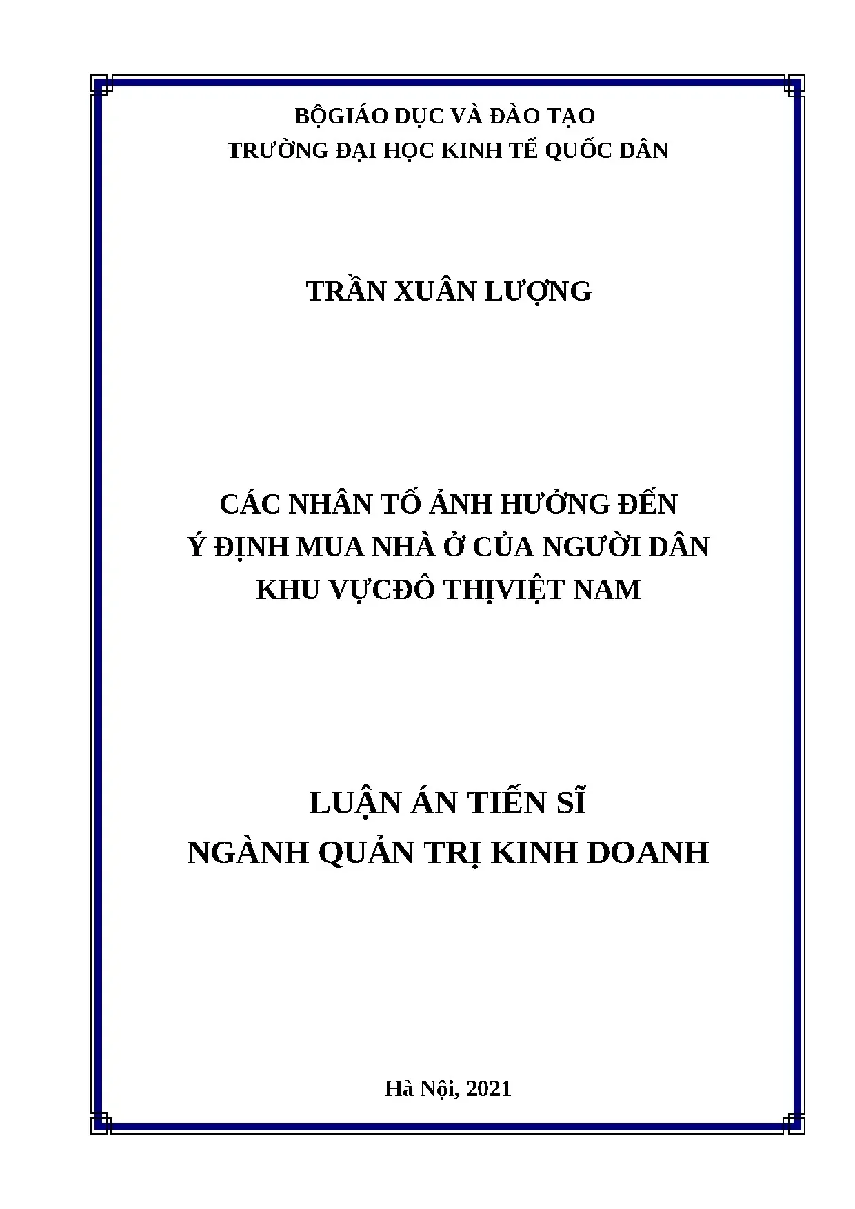 Yếu tố ảnh hưởng ý định mua nhà đô thị Việt Nam