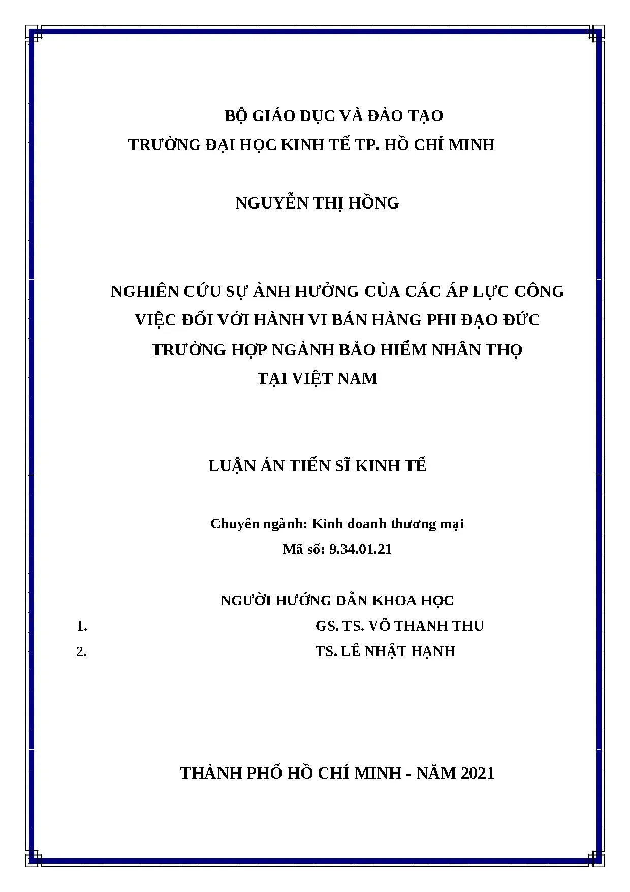 Luận án tiến sĩ nghiên cứu sự ảnh hưởng của các áp lực công