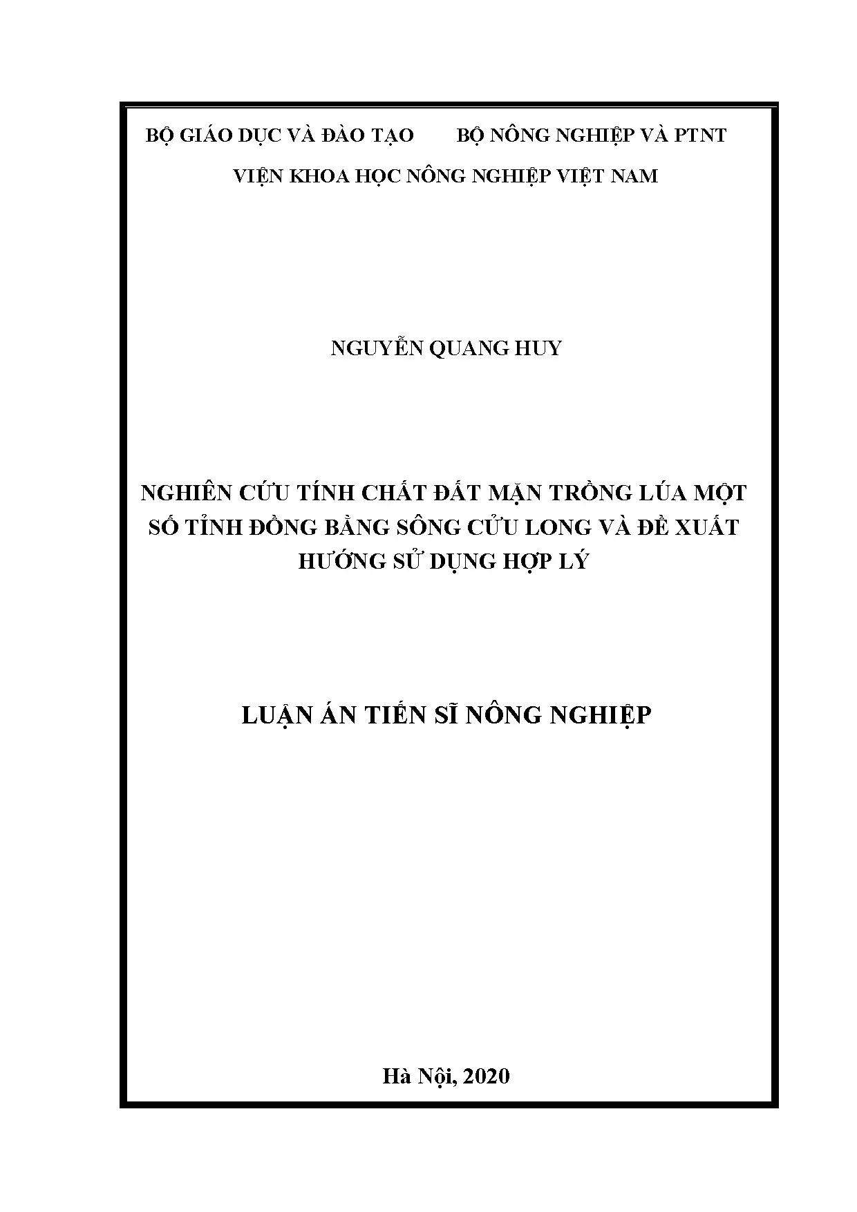 Luận án tiến sĩ nông nghiệp nghiên cứu tính chất đất mặn trồ