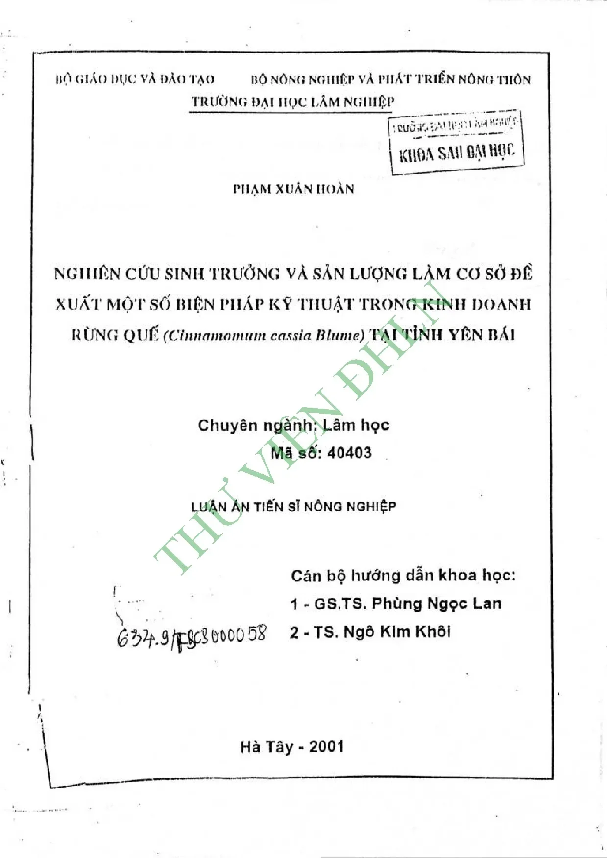 Nghiên cứu sinh trưởng và sản lượng làm cơ sở đề xuất một số