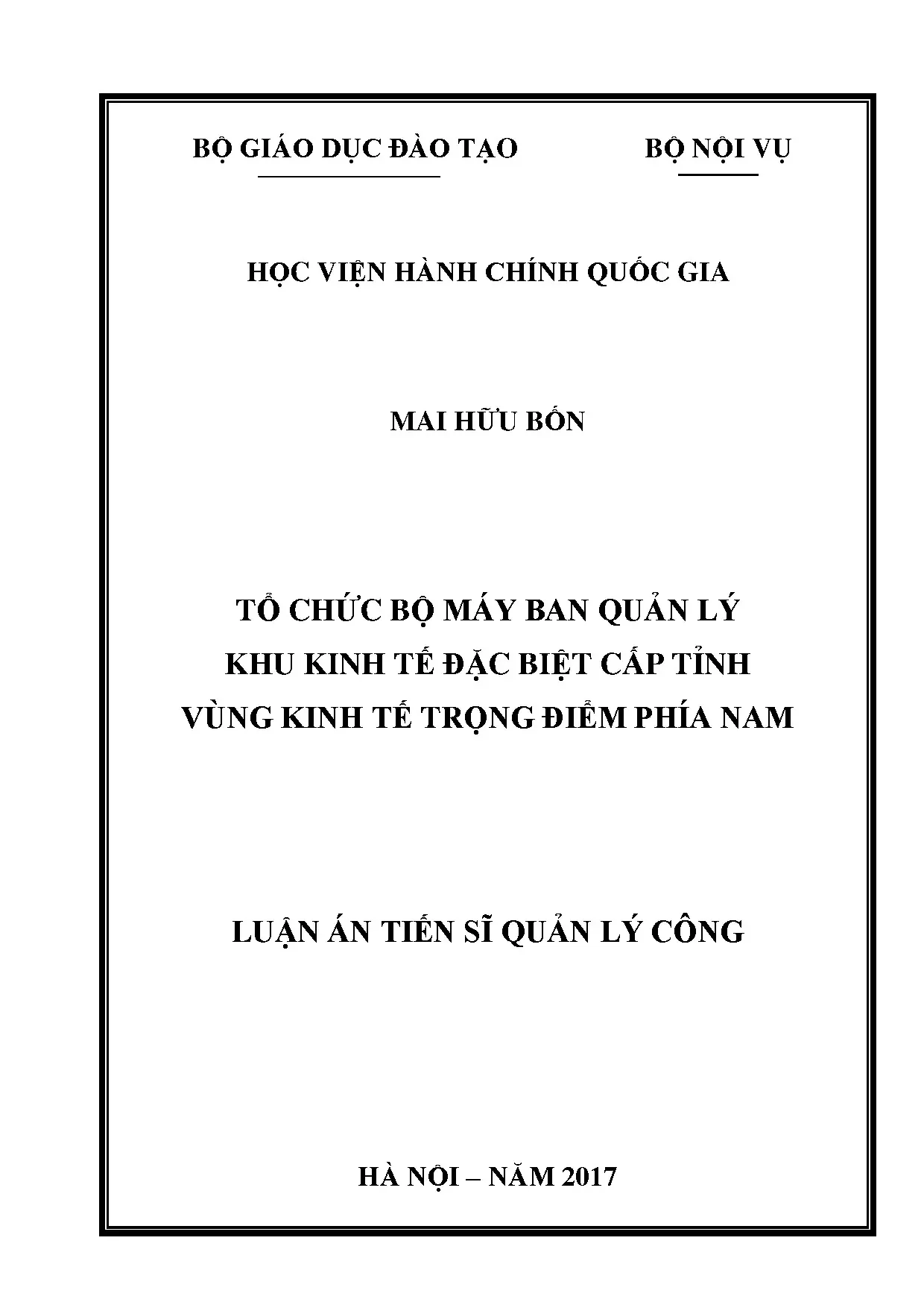 Luận án tiến sĩ quản lý công tổ chức bộ máy ban quản lý khu
