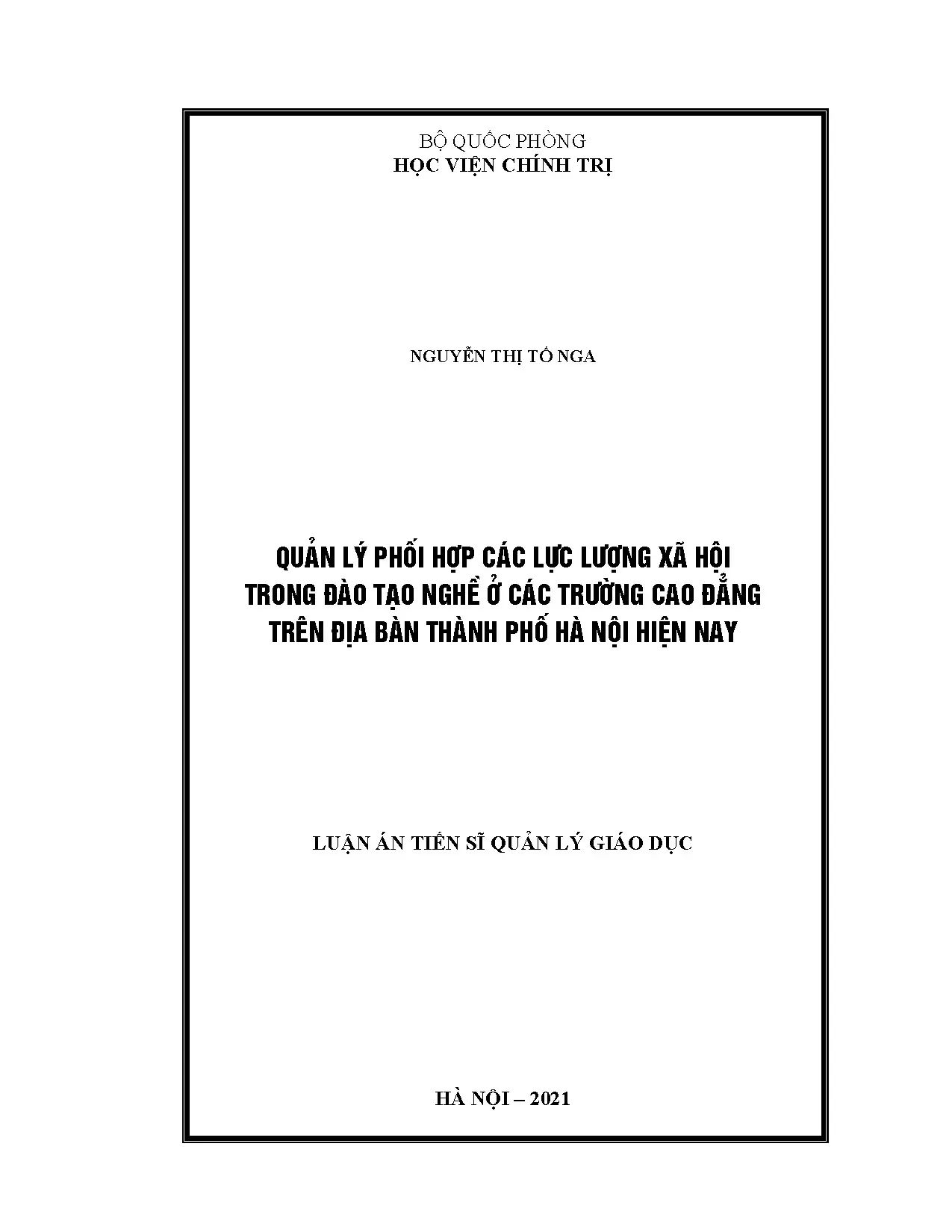 Luận án tiến sĩ quản lý phối hợp các lực lượng xã hội trong