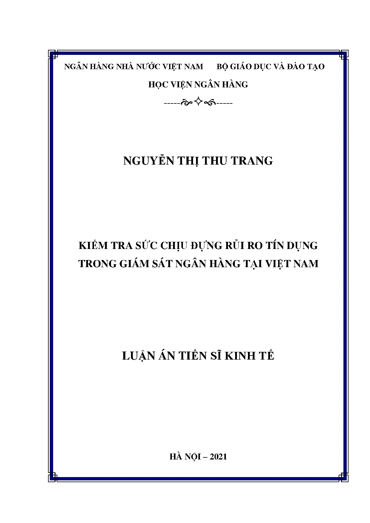 Luận án tiến sĩ kiểm tra sức chịu đựng rủi ro tín dụng trong