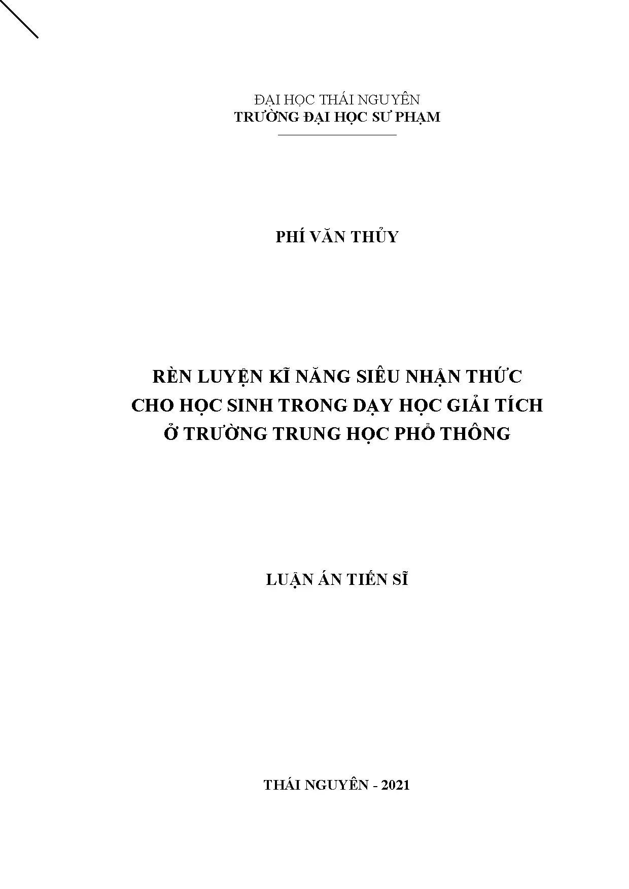 Luận án tiến sĩ rèn luyện kĩ năng siêu nhận thức cho học sin