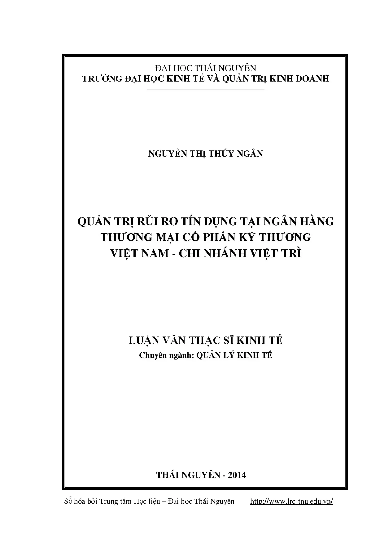 Quản trị rủi ro tín dụng tại ngân hàng thương mại cổ phần kỹ