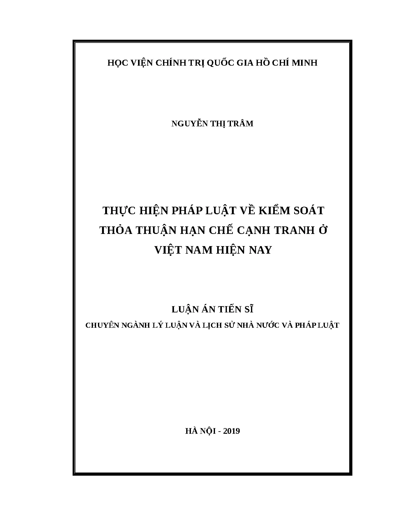 Luận án tiến sĩ thực hiện pháp luật về kiểm soát thỏa thuận