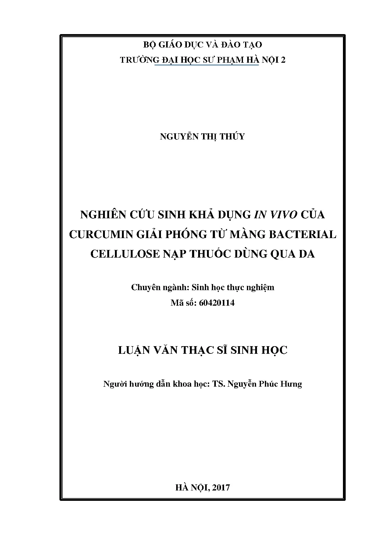 Khả năng hấp thu curcumin qua da từ màng cellulose vi khuẩn