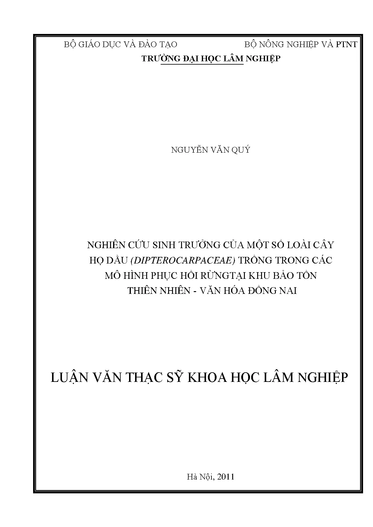 Nghiên cứu sinh trưởng của một số loài cây họ dầu dipterocar