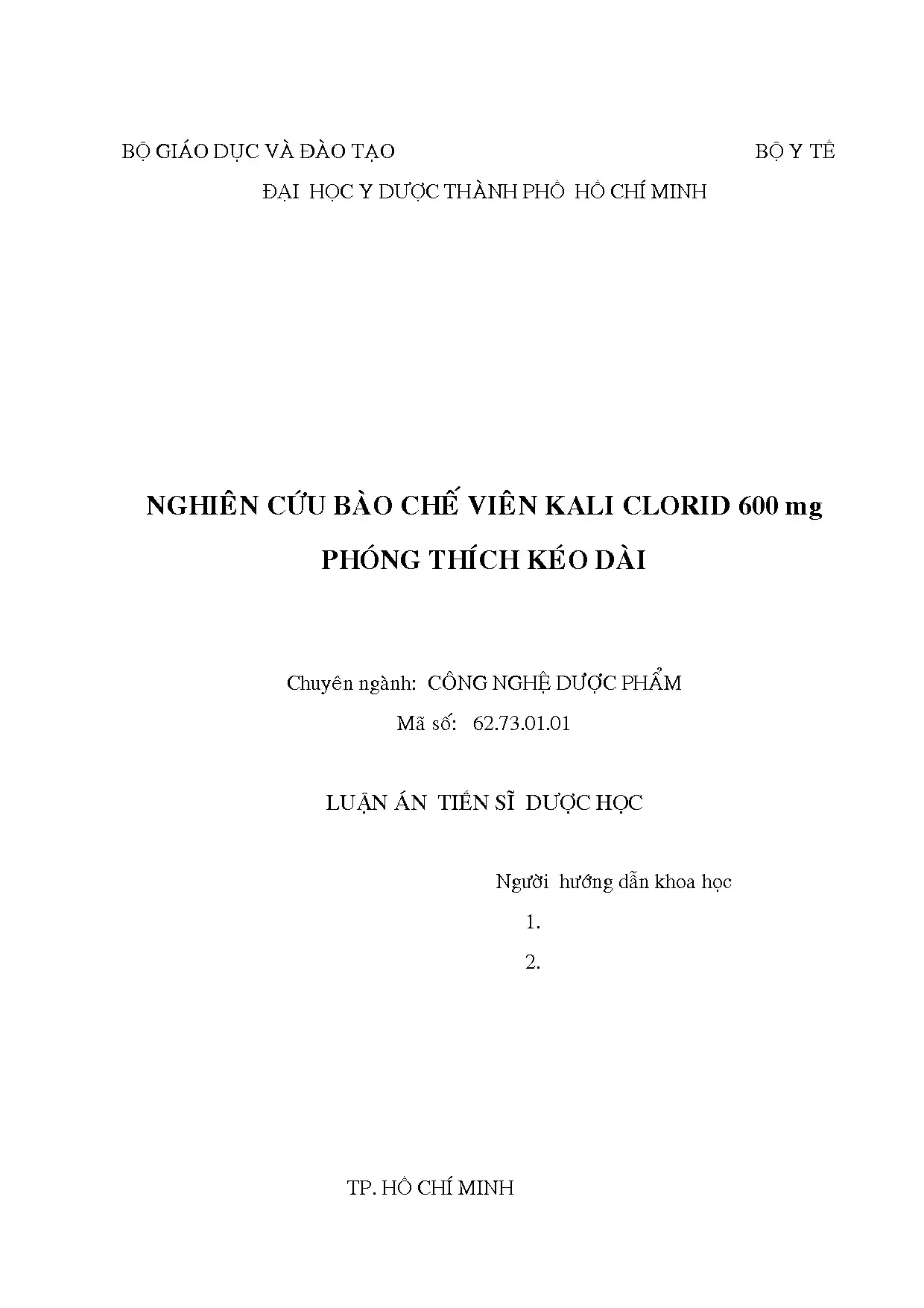 Bào chế viên Kali Clorid 600mg phóng thích kéo dài