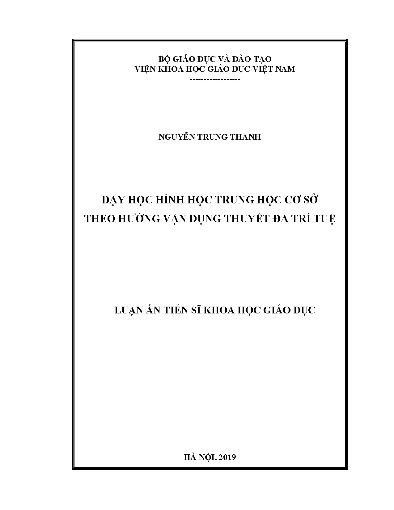 Luận án tiến sĩ dạy học hình học trung học cơ sở theo hướng