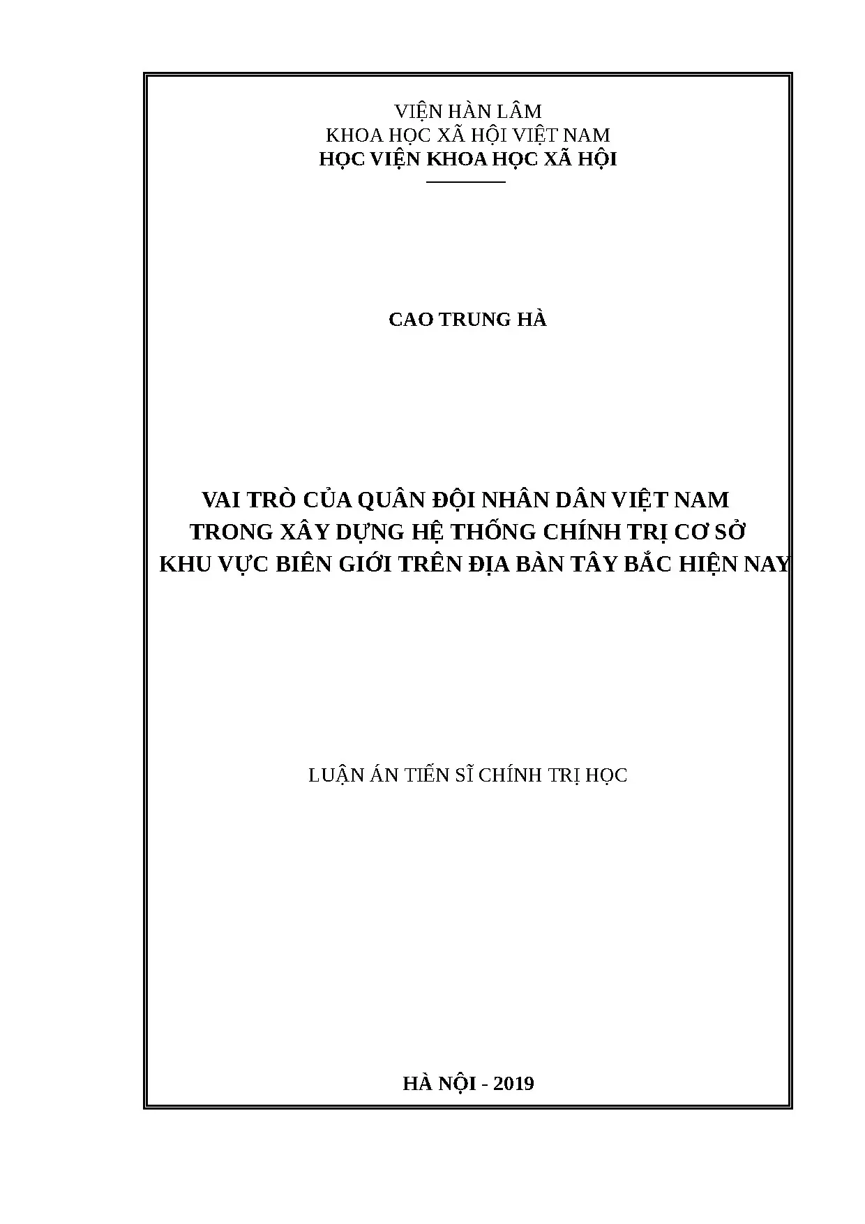 Luận án tiến sĩ vai trò của quân đội nhân dân việt nam trong