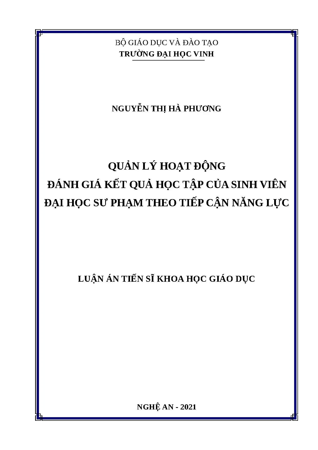Luận án tiến sĩ quản lý hoạt động đánh giá kết quả học tập c