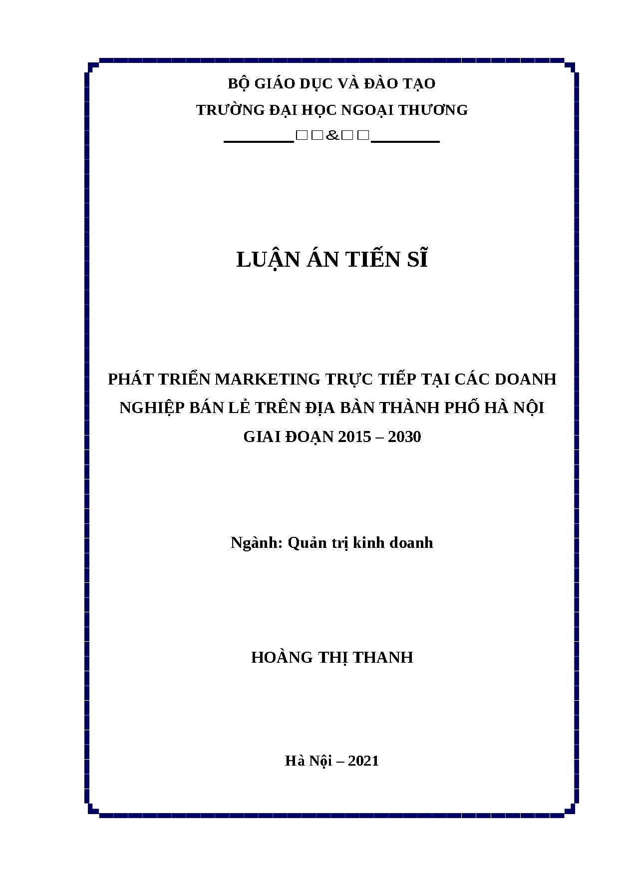 Marketing Trực Tiếp DN Bán Lẻ Hà Nội 2015-2030