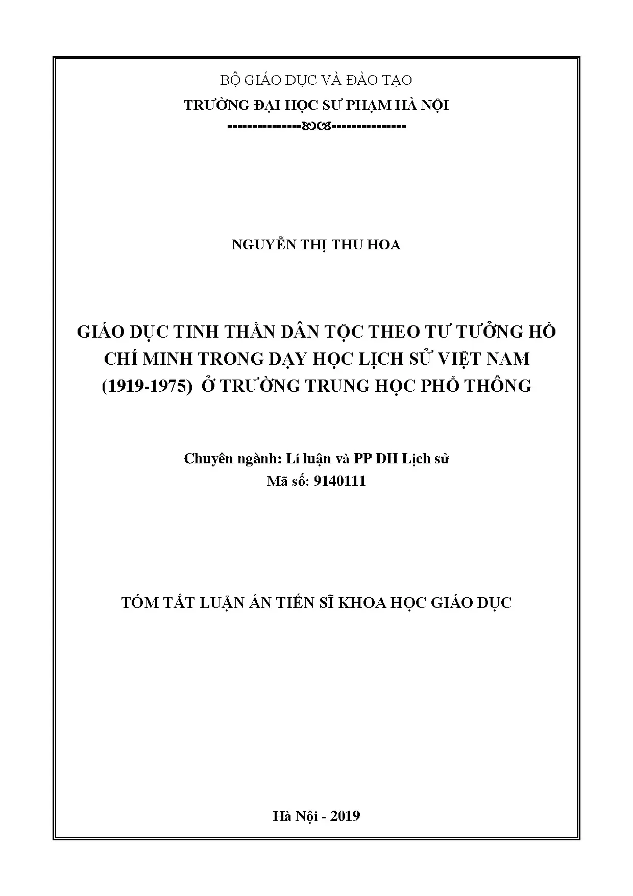 Giáo dục tinh thần dân tộc theo tư tưởng Hồ Chí Minh ở THPT
