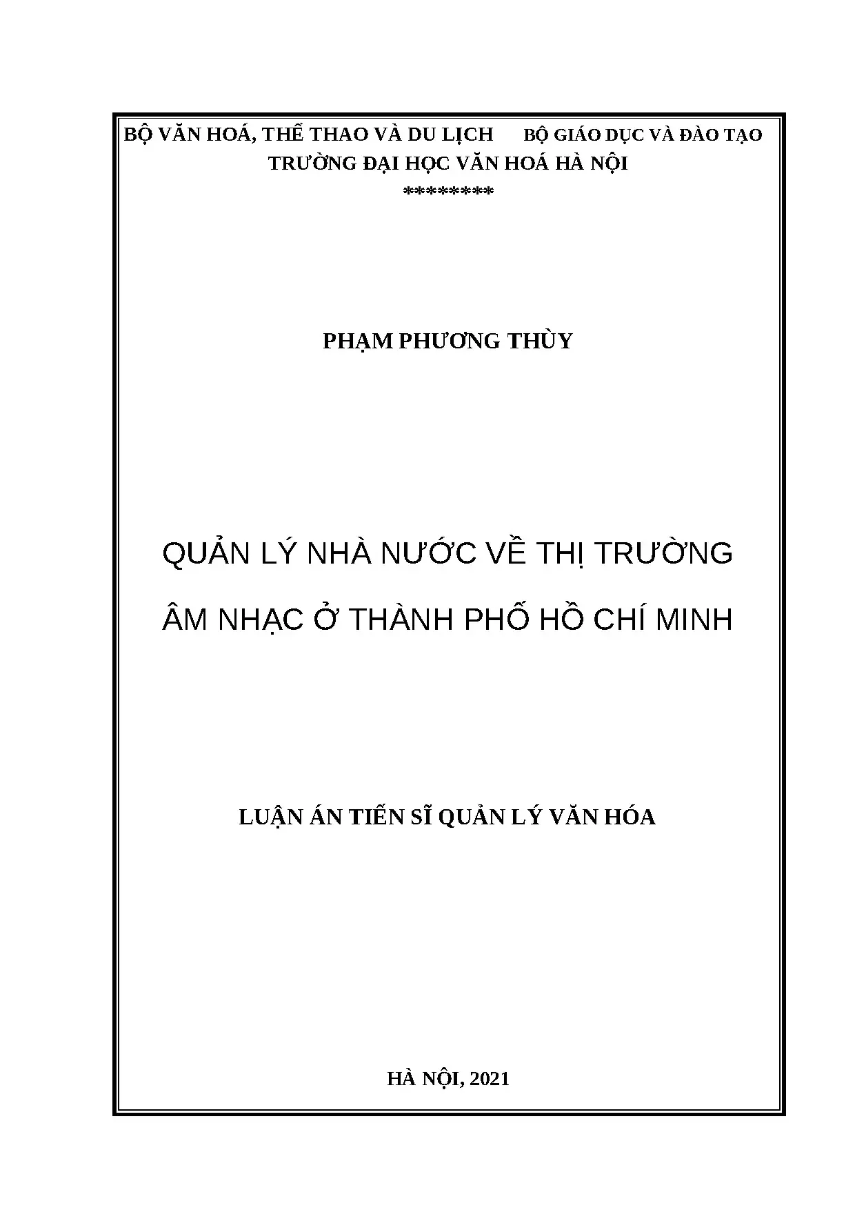 Luận án tiến sĩ quản lý nhà nước về thị trường âm nhạc ở thà